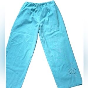 C a.Sport 100% Cotton Pants  Sz L Embroidered details Beach Resort Travel